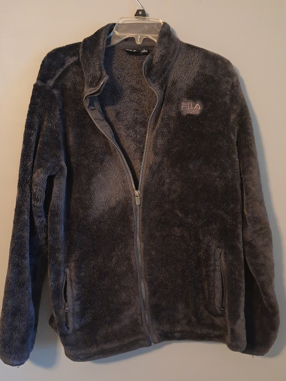FILA Womens Dark Gray Plush Zip-Up Jacket